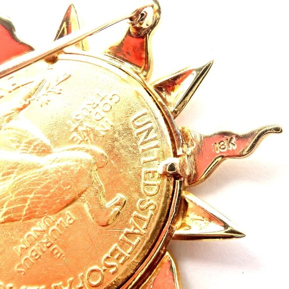 Authentic! Verdura 18k Yellow Gold 22k Yellow Gold $10 US Coin Pin Brooch - Picture 4 of 9